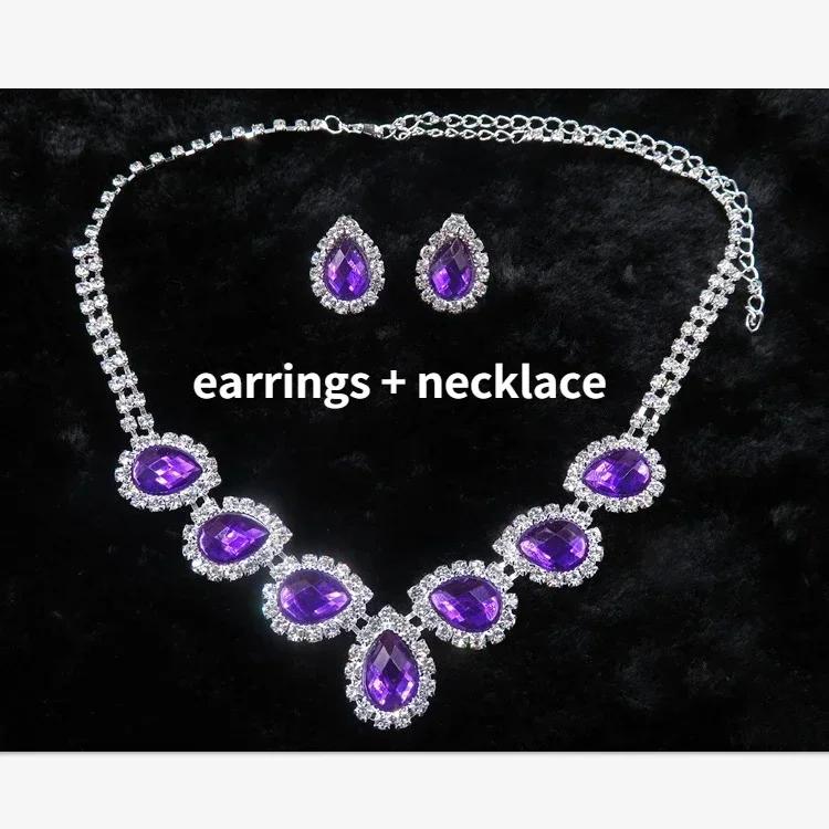 Blue Water Drop Rhinestones Necklace For Women  Inlaid Zircon Pendant Fashion Jewelry Accessory