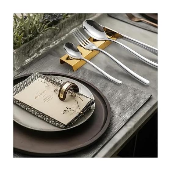 2-Piece Cutlery Rest Set, Spoon Fork Utensil Holder, Stainless Steel, Small, Reusable, for Cafes, Restaurants, Kitchen, Tableware Decoration (Gold)