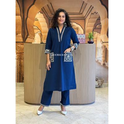 Damen Bollywood Baumwoll-Kurta-Hosen-Set Partykleidung Oberteil Tunika Designer-Kurti-Kleid VSO-1732 c