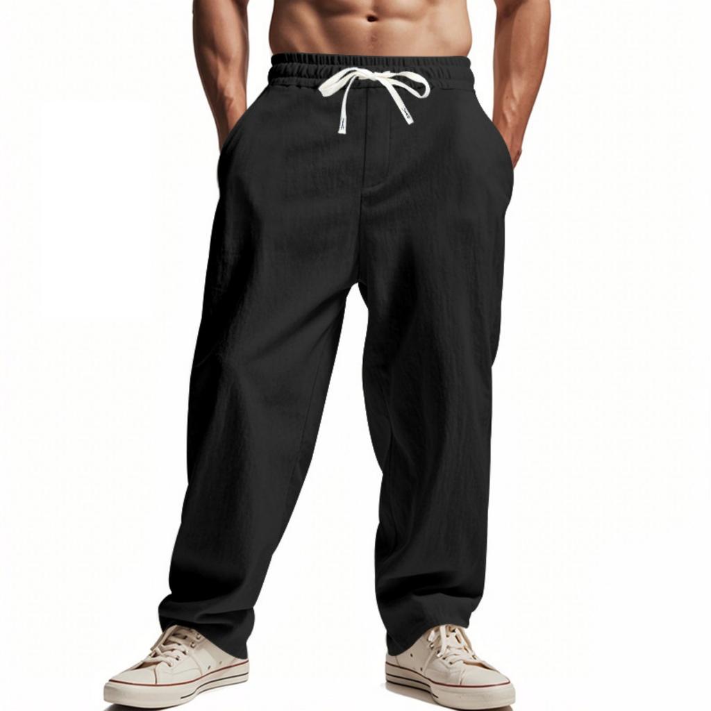 Men's Casual Relaxed Fit Linen Pants with Drawstring Waist Lightweight Breathable Summer Trousers for Beach & Everyday Wear