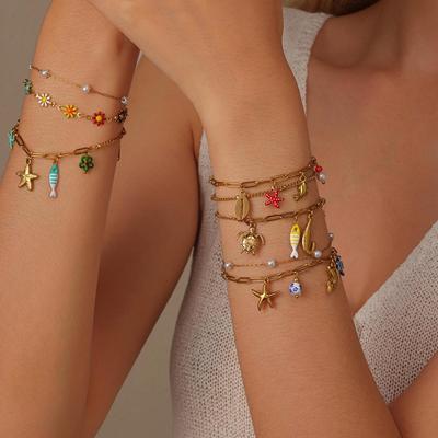 Bracciale con Ciondolo Creatura Marina Placcato Oro 18K in Acciaio Inossidabile per Donna – Accessorio Estivo Stile Oceano