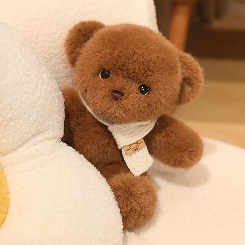 30cm Simulation New Scarf Bear Doll Stuffed Plush Toy Cartoon Anime Pillow for Children's Birthday Gift Cute and Fun Doll