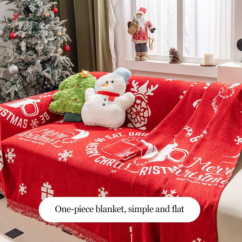 Pătură roșie dintr-o bucată de Crăciun Husă de canapea Decor de vacanță Sufragerie pentru casă Huse de canapea complet împachetate Pături de pat Pânză de Anul Nou