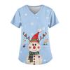 Ladies' Fashionable V-neck Pocket Short Sleeved Christmas Tree Printed Caregiver Uniform