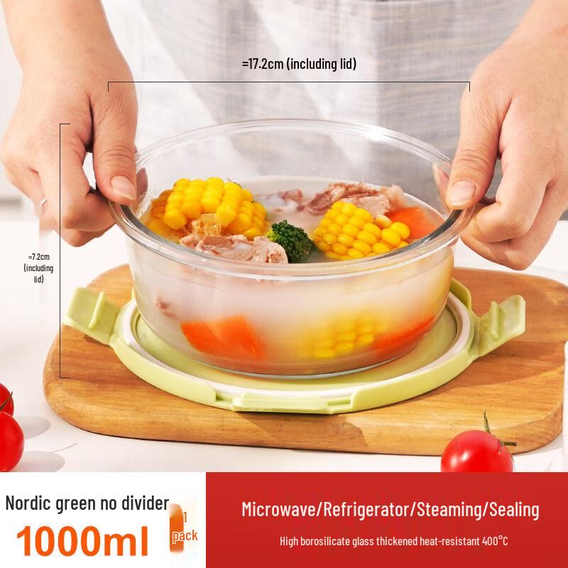 ZISIZ Round Glass Lunch Box with Two Compartments