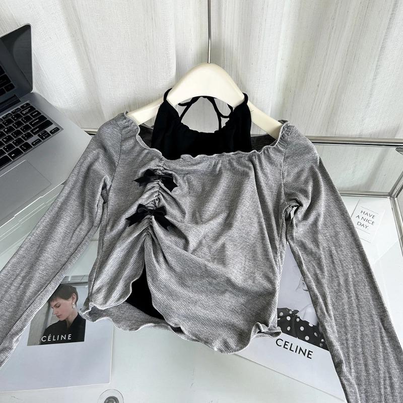 Podzimní Dámské Two Pieces Set Halter Top Korejská móda Gyaru S dlouhým rukávem Crop Tops Trička Y2k Streetwear Trička Coquette Girl Nové