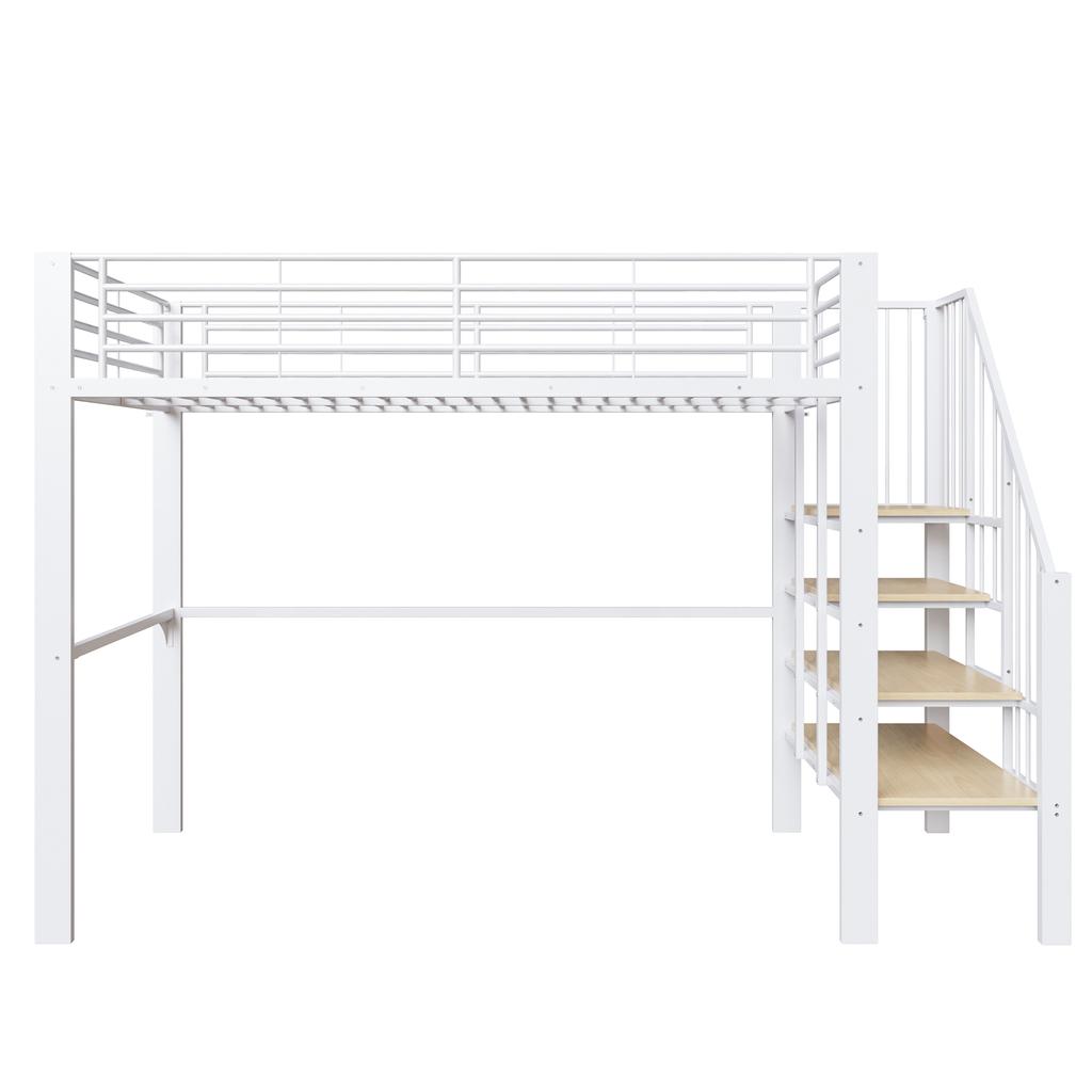 Letto a soppalco 90 x 200 Struttura Metallica Stabile con Ampio Spazio di Archiviazione Sotto il Letto e Scaletta Ideale per Bambini e Adulti