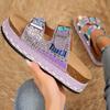 Nuove Sandali Estivi da Donna Taglie Forti Moda Suola Chunky Corda di Canapa Doppia Fibbia Strass Sughero Sandali da Spiaggia a Infradito