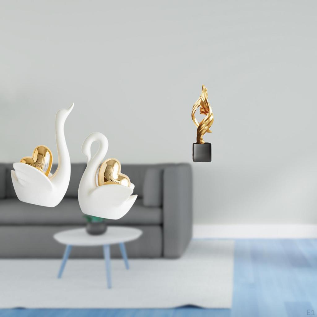 Swan Figurines Abstract Art Statue Decorative Tabletop Ornament Resin Sculpture for House Office