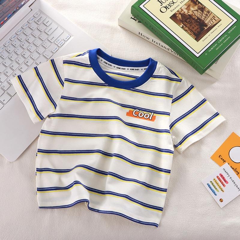 Children's Short-Sleeved Boys Girls Summer Striped T-Shirt Baby Thin Section Half-Sleeved Bottoming Shirt Casual Wear