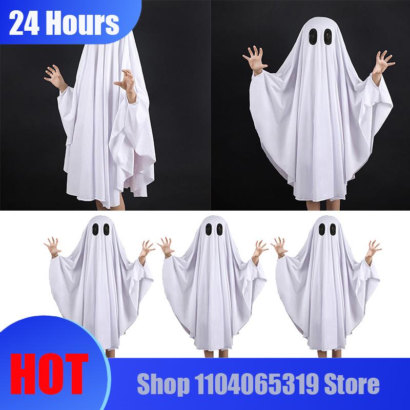 Niedlicher Kinder Halloween Horror Umhang Cape Anime No Face Cosplay Kostüme Geist Weiß Quasten Umhang Unisex Halloween Kostüm Komplettset