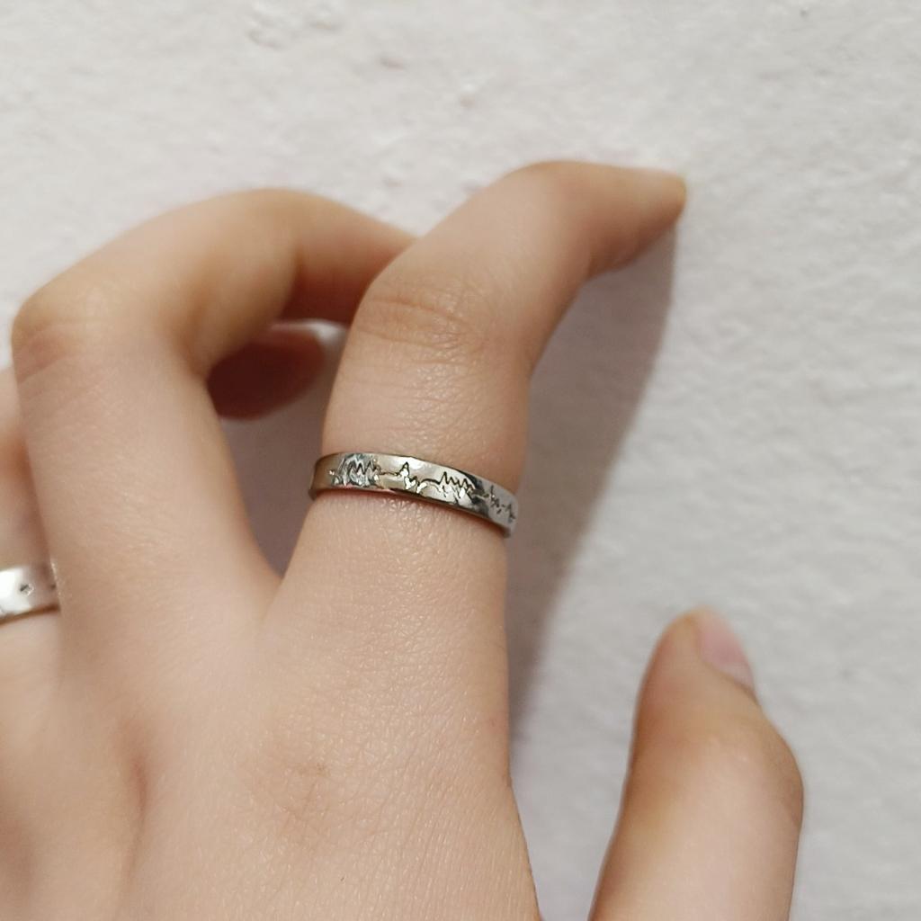 Simple electrocardiogram ring female ins versatile simple design sense opening adjustable index finger ring