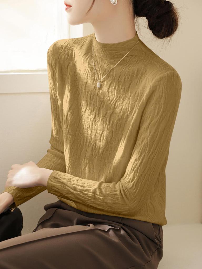 Women's High-Quality Textured Winter Sweater with Half-High Collar and Long Sleeves