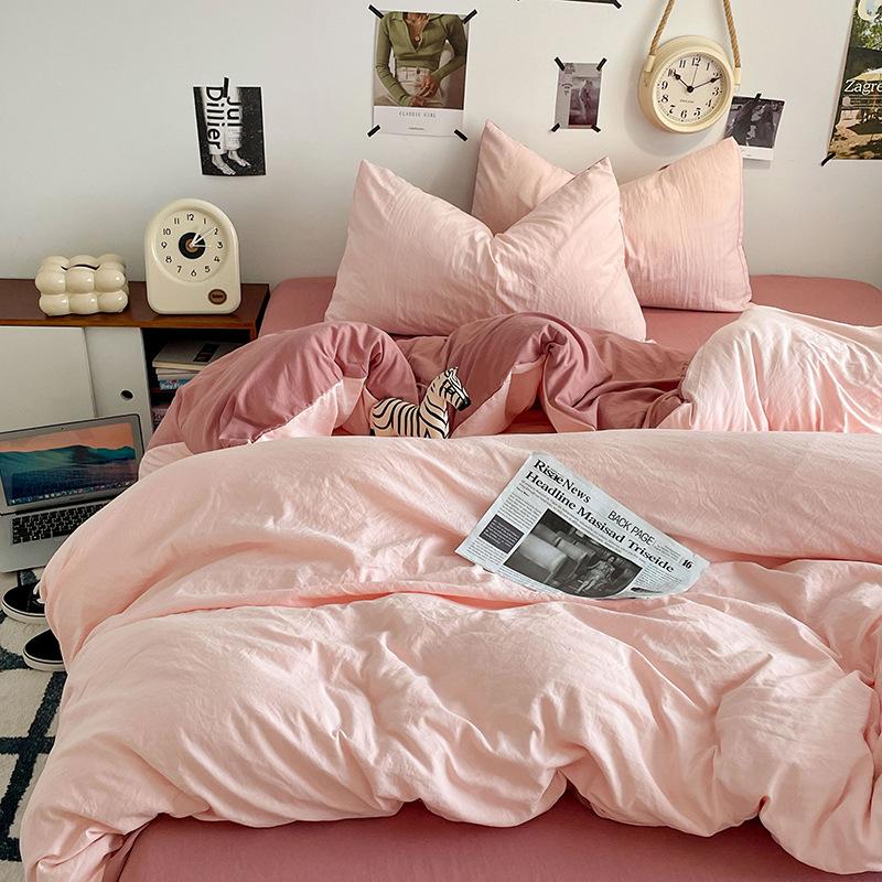 

Комплект из четырех предметов для кровати класса А для матери и ребенка, однотонный, из стиранного хлопка, можно спать голым, простыня, пододеяльник, шапка для кровати, общежитие, комплект из 3 предметов 150x200cm single quilt барби розовый
