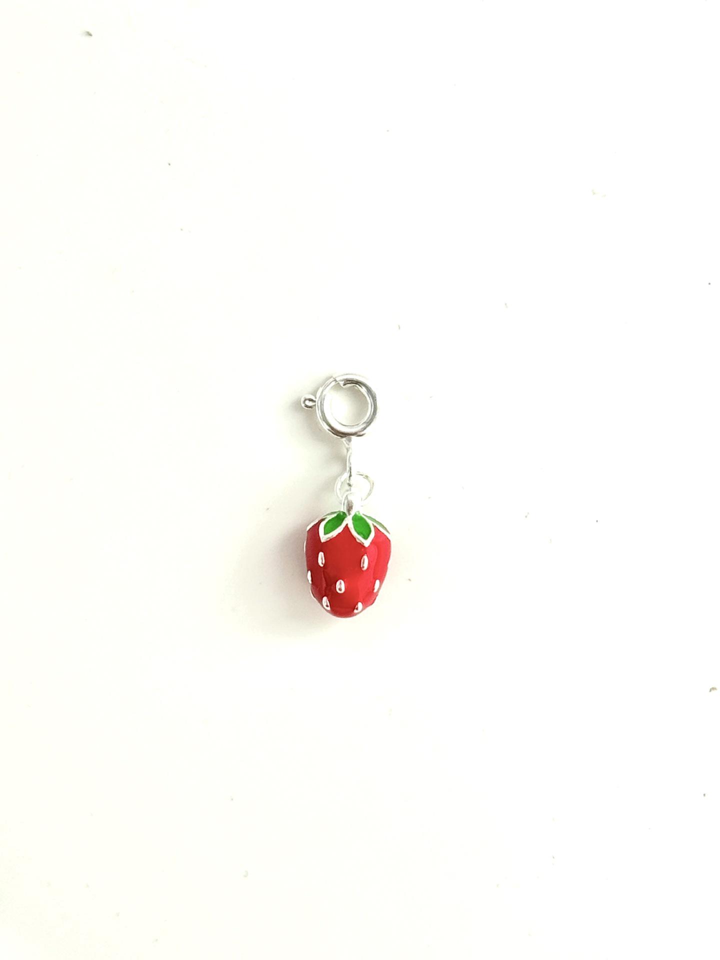 S925 Sterling Silver Small Strawberry Pendant - Handmade Resin Charm for Bracelets 925 Silver