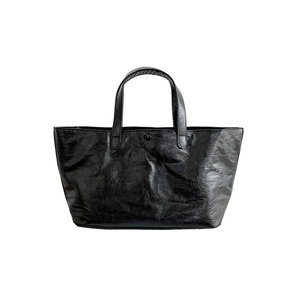 Korean Style Silver Tote Bag for Women Large Capacity Leather Handbag Casual Office Commuter Bag Luxury Shopper Handbags
