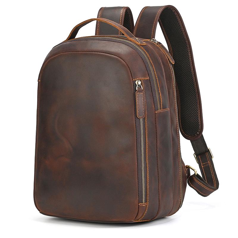 

Retro Genuine Leather Schoolbag Backpack Bagpack Crazy Horse Leather Daypack Multifunction Men Bags Genuine Leather Bag