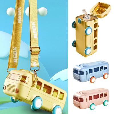 Bus Shaped Water Bottle With Straw Cute Drinking Bottles For Girls Students Outdoor Portable Water Cups for Travel Kids Gifts