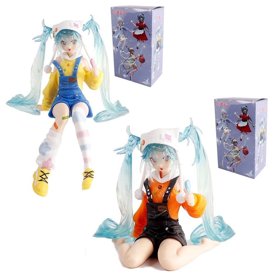 Hatsune Miku Anime Figure Lollipop Noodle Stopper Kawaii Blue Hair Pvc Collectible Desktop Home Decor Ornament Birthday Toy Gift