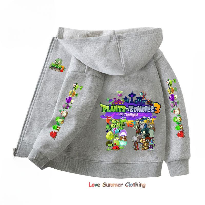 Zombies Zip Up Hoodie Kawaii Kinder Streetwear Pflanzen Kinder Hoodie Zombies Reißverschluss Kinder Sweatshirt Kind Mädchen Junge Top Kapuzenpullover