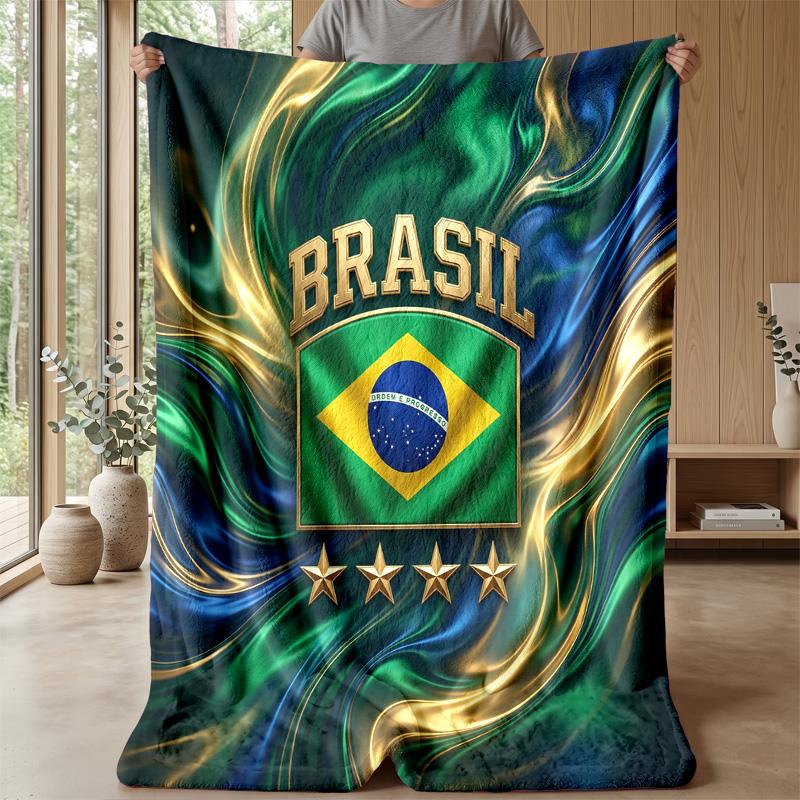 Couverture Flottante Imprimée Football Brésilien Douce pour la Peau Chaude Décorative pour Canapé Lit Intérieur Utilisation Quotidienne