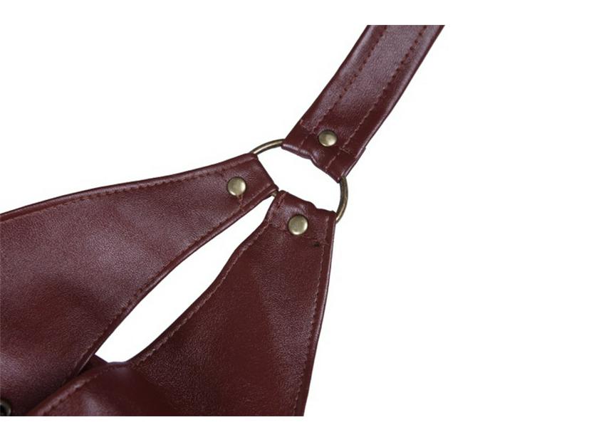 Europejski Styl Brązowy Skórzany Gorset z Paskiem i Halterem, z 14 Stalowymi Fiszbinami - Punkowy Kombinezon Modowy.