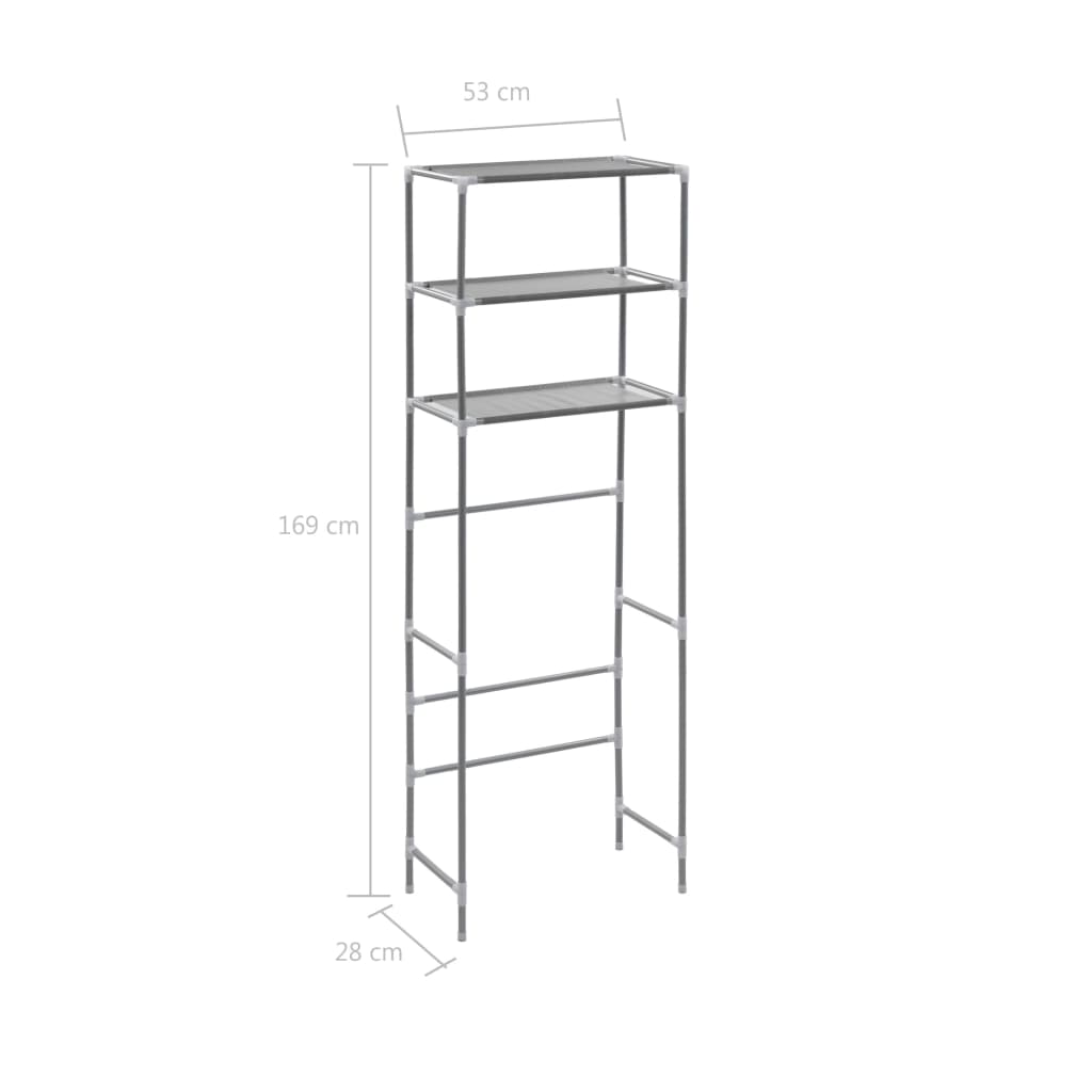 Scaffale per WC con 3 Ripiani Argento 53 x 28 x 169 cm