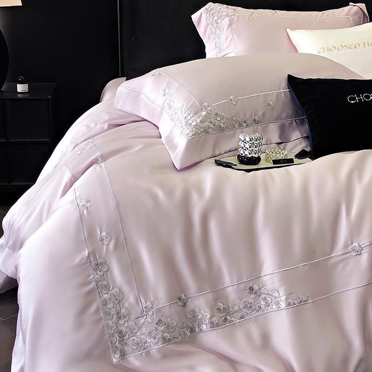 Lenzing Tencel Ice Silk Embroidered Four-Piece Luxury Bedding Set for Girls