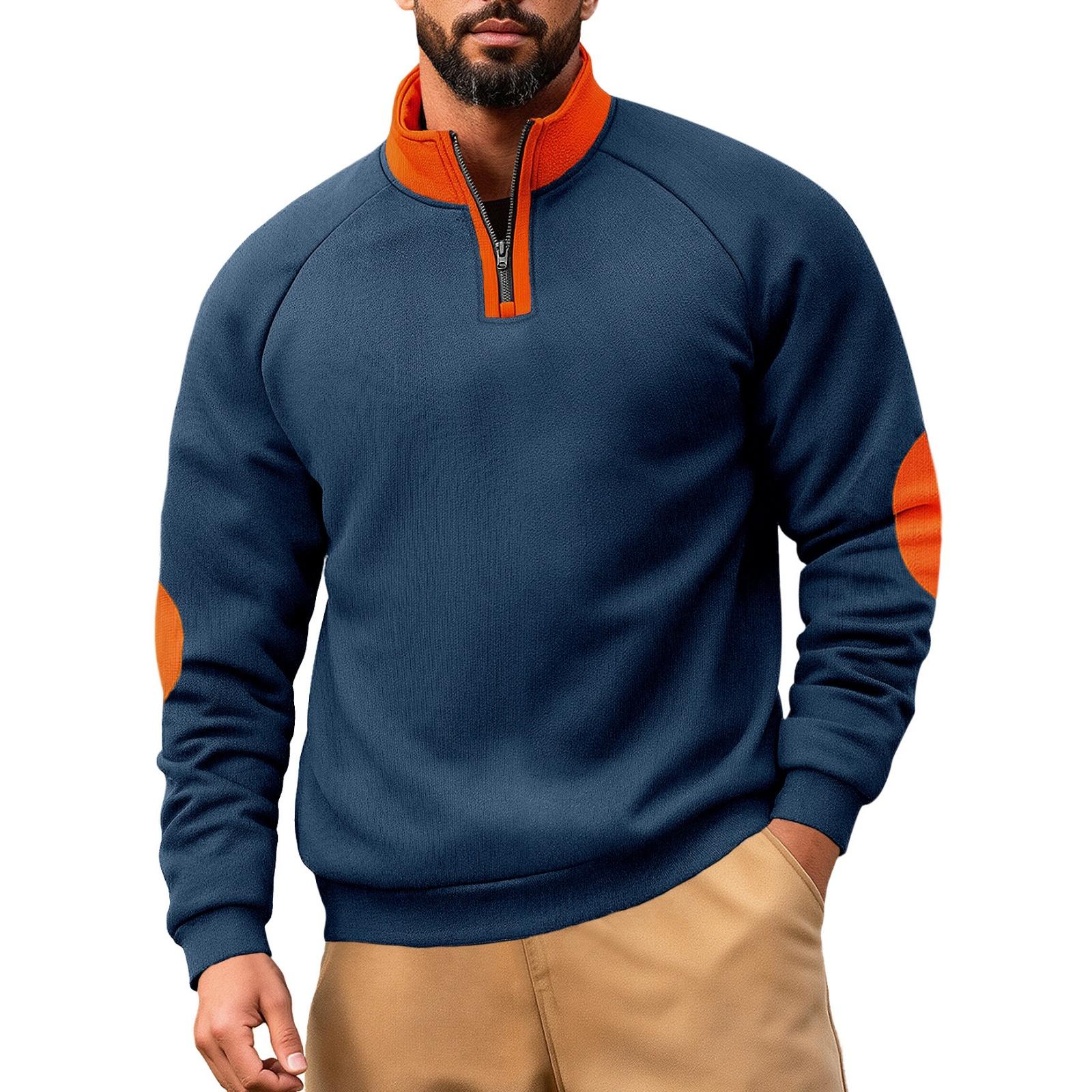 Men s Loose And Casual Two-color Fleece Stand-up Collar Pullover Half-zipper Long-sleeved Sweatshirt XL тёмно-синий 2090₽