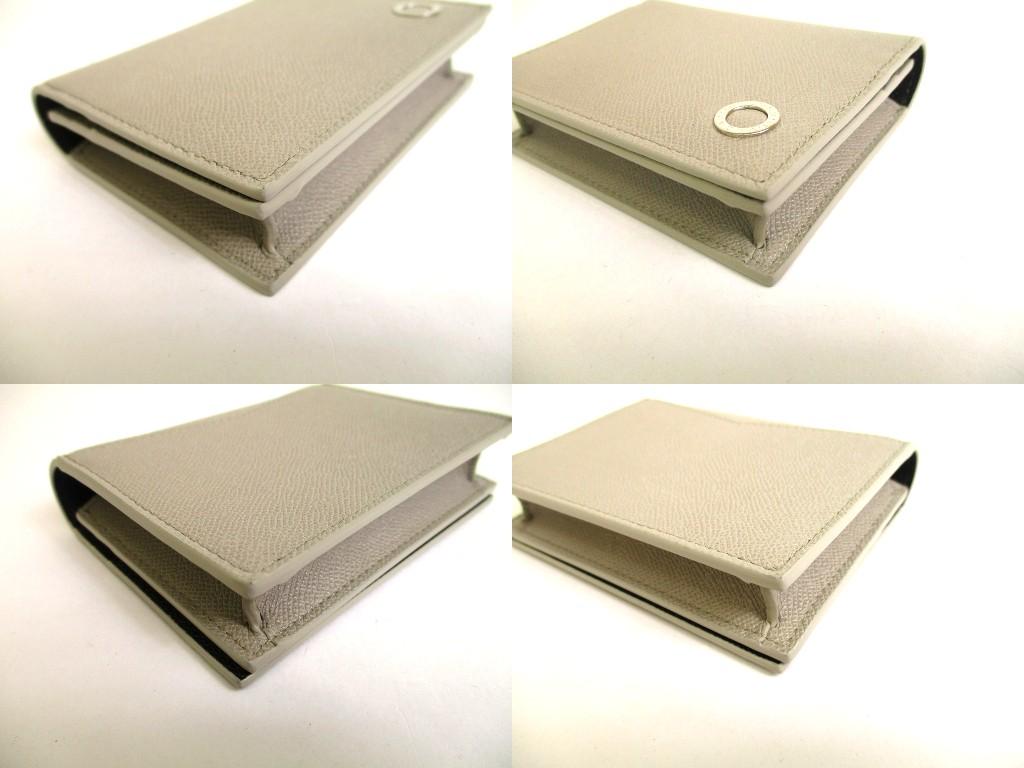 Authentic BVLGARI Light Gray Grain Calf Leather Business Card Case Card Holder #a998   Refurbished