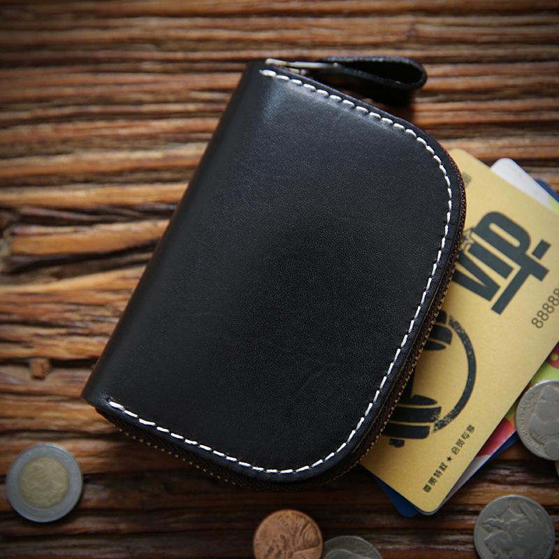Genuine Leather Key Wallet for Unisex Vintage Handmade Short Zipper Car Holder Bag Card Case Organizer Housekeeper