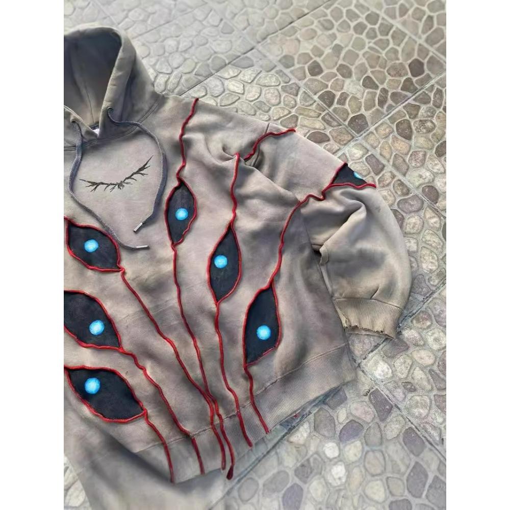 Gothic Punk Ögonmönster Patchwork Huvtröjor Dam Y2k Topp Ny Retro Lös Långärmad Sweatshirt Herr och Dam Huvtröja Streetwear