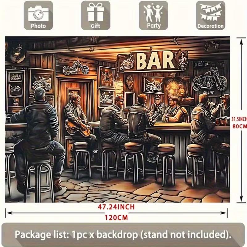 2D Western Biker Bar Banner Cozy Tavern & Live Guitar Party Background