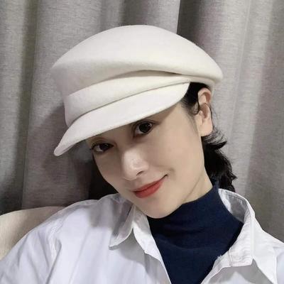 Yejapan Winter Wool Solid Fold Leisure Lady Octagonal Hat Women Visors Cap