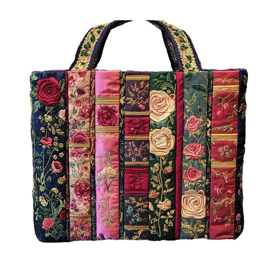 Quilted Vintage Handbag Women Tote Bag Shoulder Bag Machine Washable Floral Purse for Commuting Travel Grocery Shopping Beach