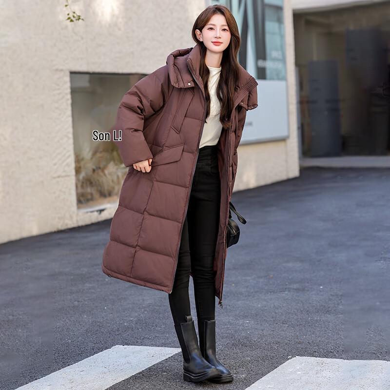 Fengmao Women's Elegant Mid-Length Hooded Duck Down Winter Coat FMMLY8503