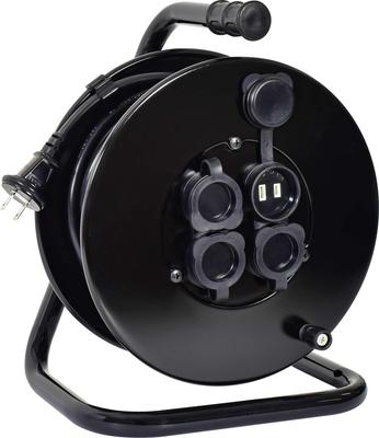 Nichido Industrial NGW20-BK 100V Regenfest und Staubdicht Kabeltrommel mit 4 Steckdosen, ohne Erdung, Schöne Trommel, 20m