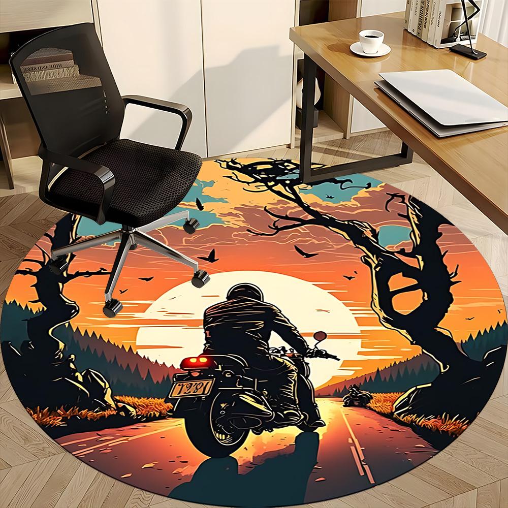 Tappeto Rotondo Tramonto Moto Ufficio, Tappetino Adatto Per Ufficio, Sotto Sedie Ufficio Camera da Letto Soggiorno Decorazione Casa, Decorazione Stanza