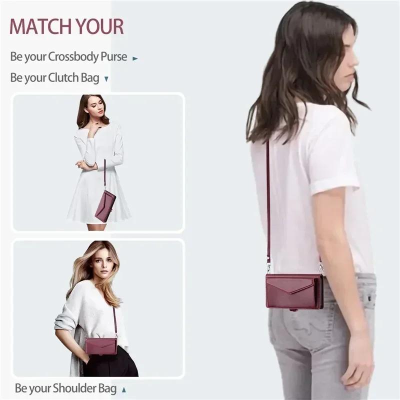 

Crossbody Lanyard Leather Wallet Card Phone Case for iPhone 17 Air 16E 16 Pro Max 15 14 Plus 13 12 11 XS XR X Hand Rope Cover iPhone 11