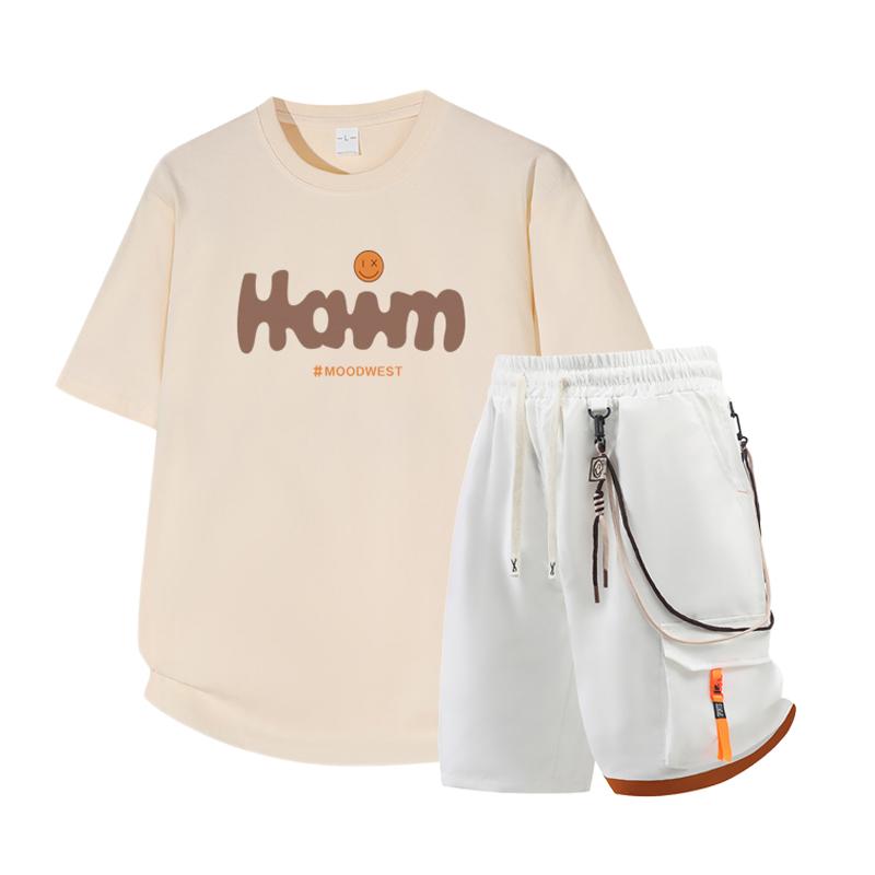 Dmo Men's Short Sleeved Set Summer Short Sleeved Slim Fit Upper Garment Men's Two-piece Set