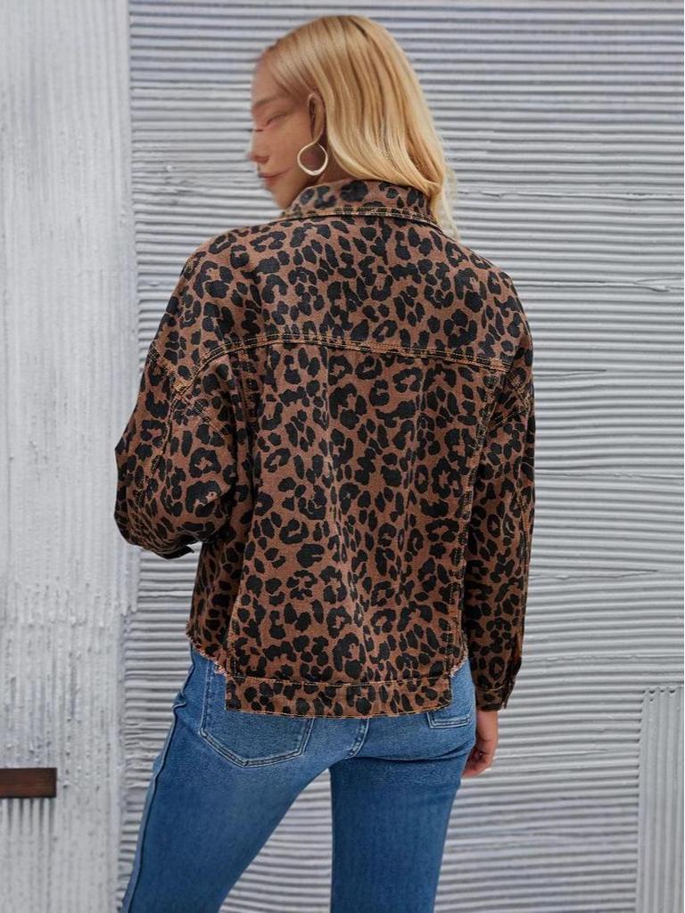 2025 Herbst/Winter Jeansjacke mit Leopardenmuster - Modische, lässige Damen-Oberbekleidung