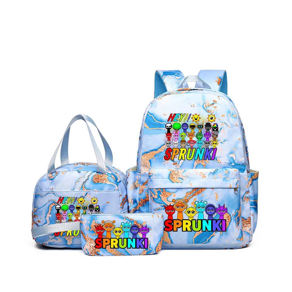 Sprunki teen student schoolbag rhythm box cartoon large capacity cute backpack three-piece set 3