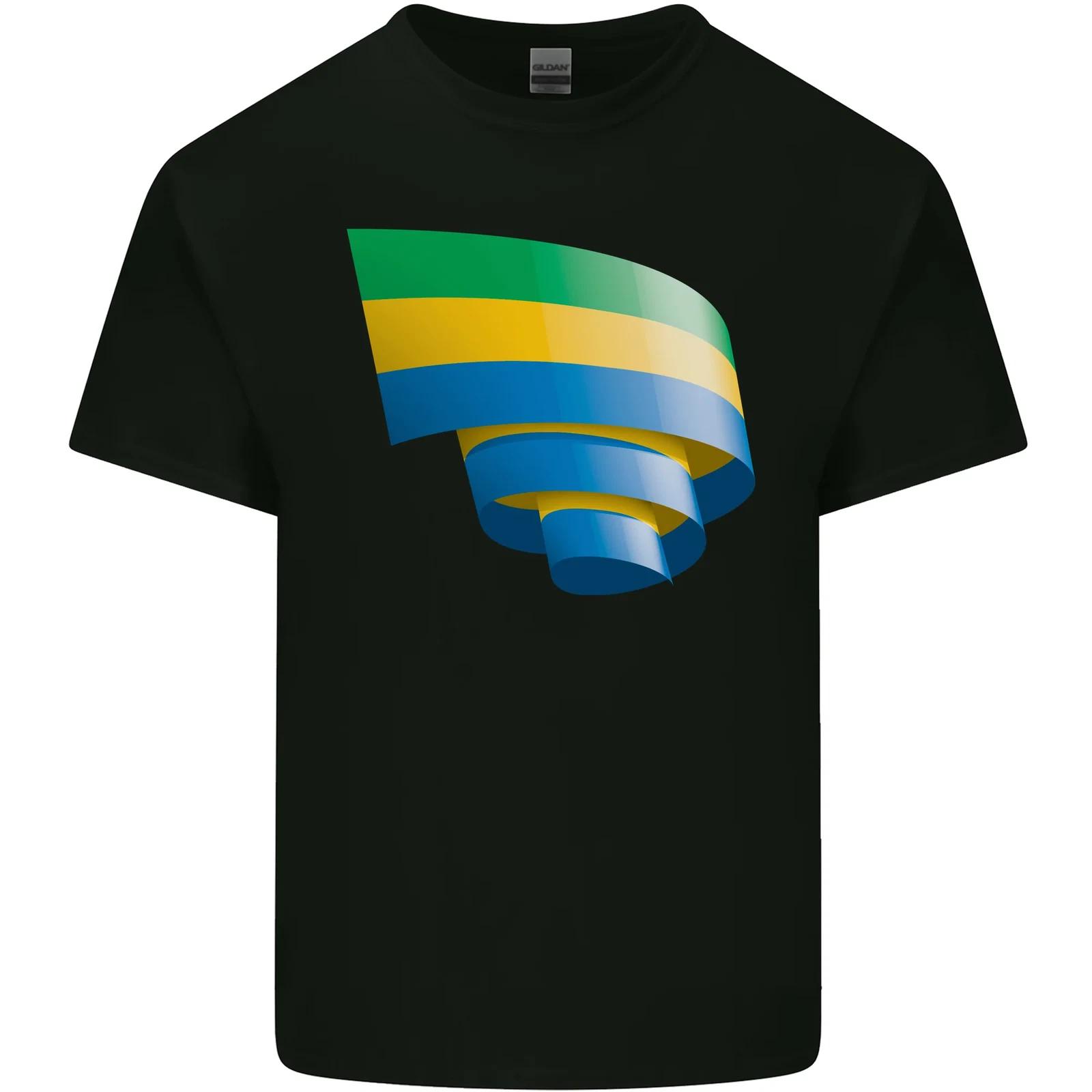 Curled Gabon Flag Gabonese Day Football Kids T-Shirt Childrens 3XL