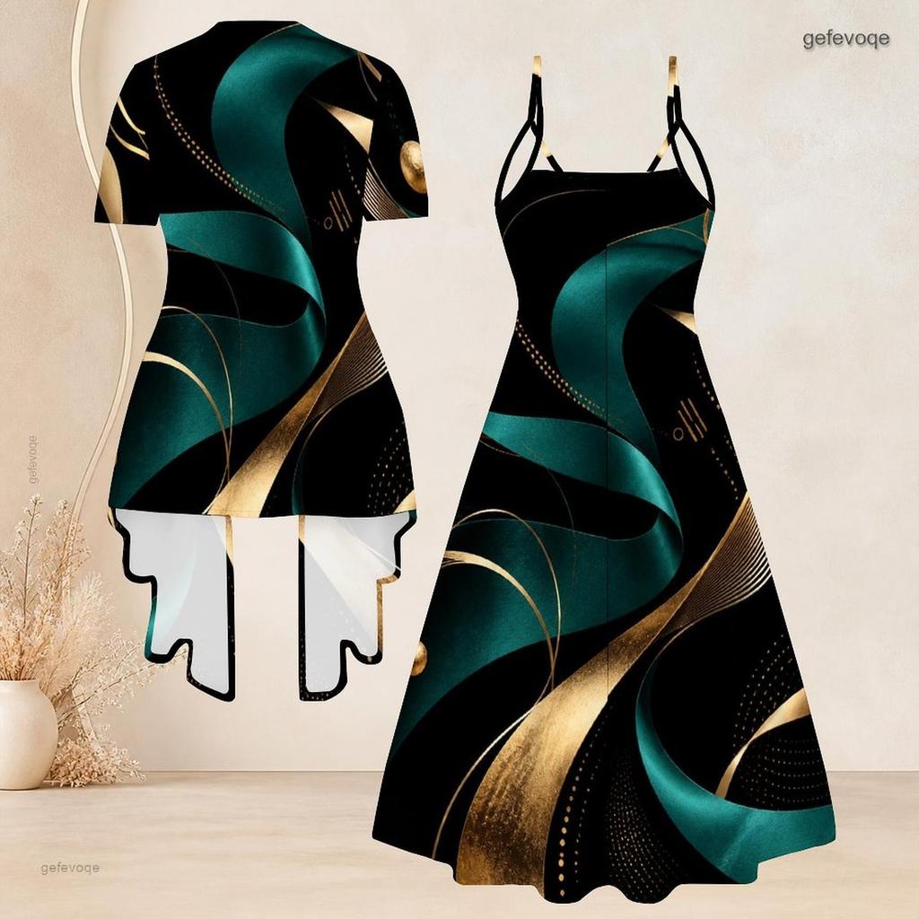Women Plus Size Halloween Printed Two Piece Set Short Sleeve Draped Cardigan V Neck Strappy Flared Dress