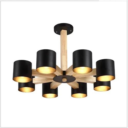 Nordic Modern Wrought Iron Solid Wood E27 Chandelier Bedroom Kitchen Living Room Restaurant Personality Lighting Fixture Home De
