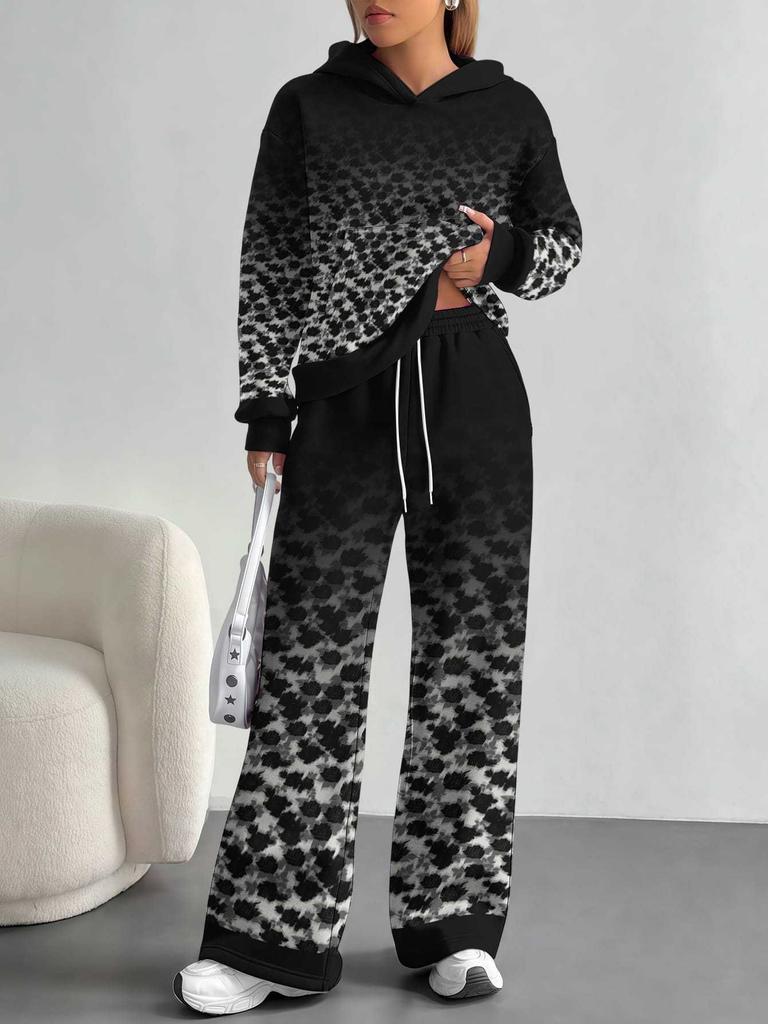 Gradual Change European And American Autumn And Winter Casual Long-Sleeved Suit Women'S Hooded Sweater Trousers Two-Piece Set