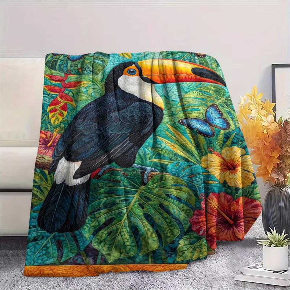 1PC Toucan Wall Art Print FlAannel Blanket, High quality Comfortable for All Seasons, Home Decor, Warmth and Comfort