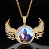 European & American Hip Hop Zircon Wing Photo Frame Pendant Necklace