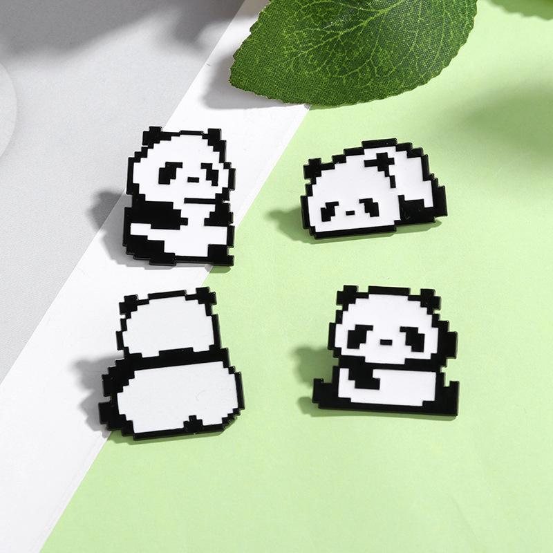 Pixel Style Cute Panda Brooch Adorable Sweet Enamel Drop Oil Alloy Badge for Student Backpack Clothes Decoration Cute Cartoon Accessory