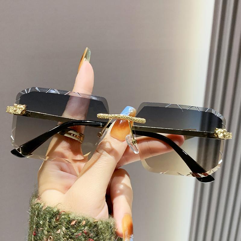 

Cheetah Decorative Frameless Rectangular Sun Glasses Glasses Leopard Head Men And Ladies Vintage Star Durable Metal Metal Sunglasses Eyeglasses